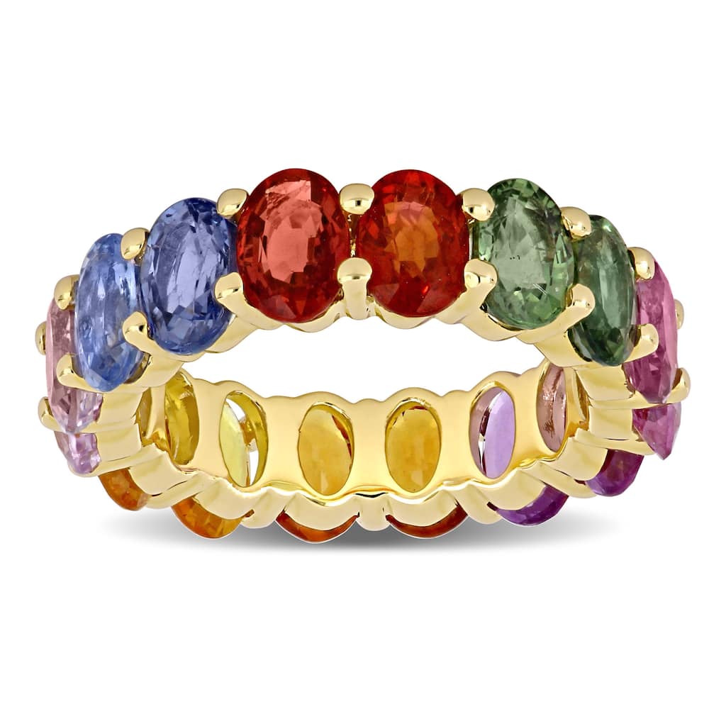 Miadora 14k Yellow Gold Oval-cut Multi-Color Sapphire Full-Eternity Band Ring