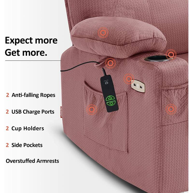 MCombo Small Power Lift Recliner Chair Sofa with Massage and Heat, 3 Positions and USB Ports Extended Footrest, Fabric 7141