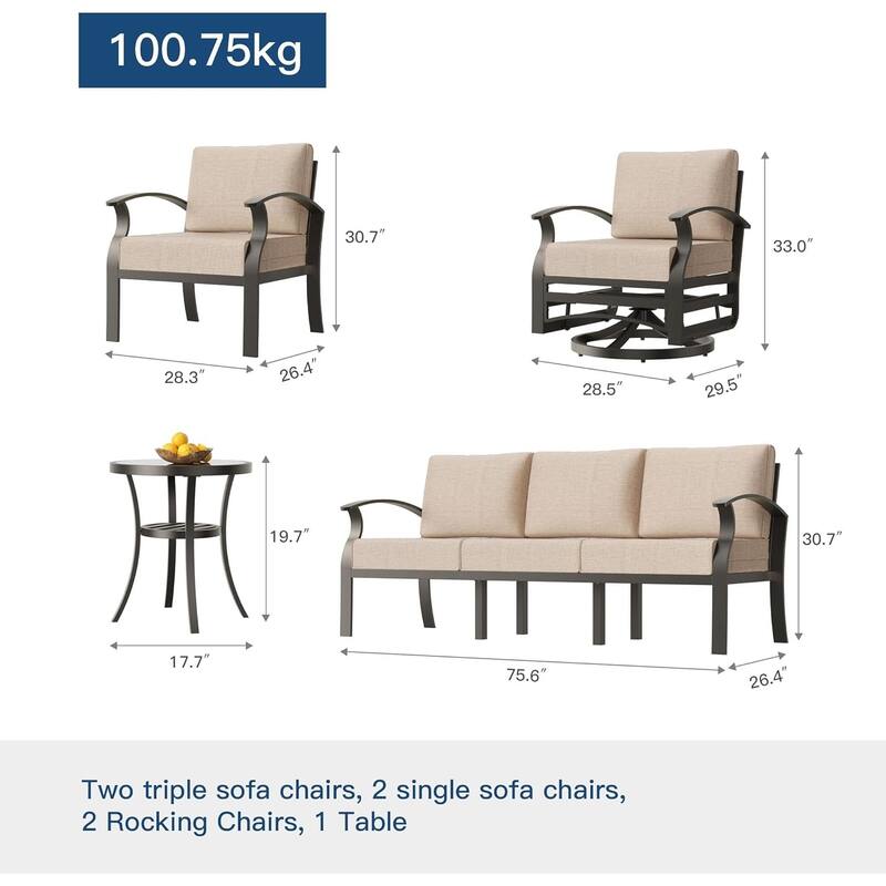 Kullavik Aluminum Outdoor Patio Sectional Sofa Set with Swivel Rocking Chairs and Coffee Table