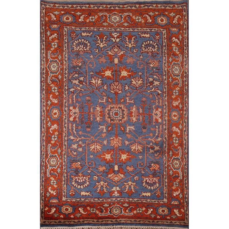 Blue Oushak Indian Area Rug Hand-Knotted Wool Carpet - 3'11"x 5'9"