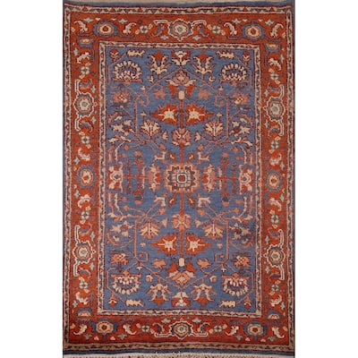 Blue Oushak Indian Area Rug Hand-Knotted Wool Carpet - 3'11"x 5'9"