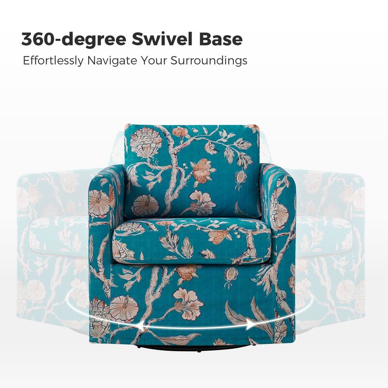 Erkenbald Modern Slipcovered Swivel Chair with Removable Cushion by HULALA HOME