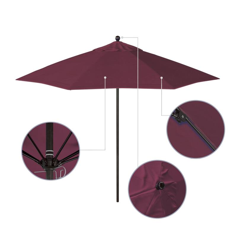 California Umbrella 9' Rd. Aluminum Frame, Fiberglass Rib Market Umbrella, Push Open, Bronze Finish, Pacifica Fabric