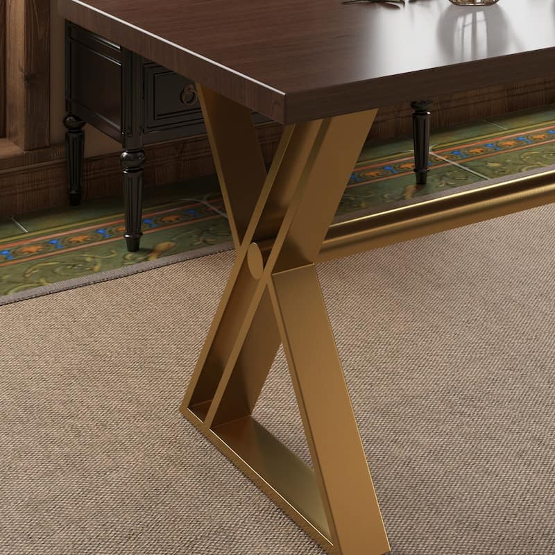 Clihome Walnut Wood Dining Table with Stainless Steel Base(only table)