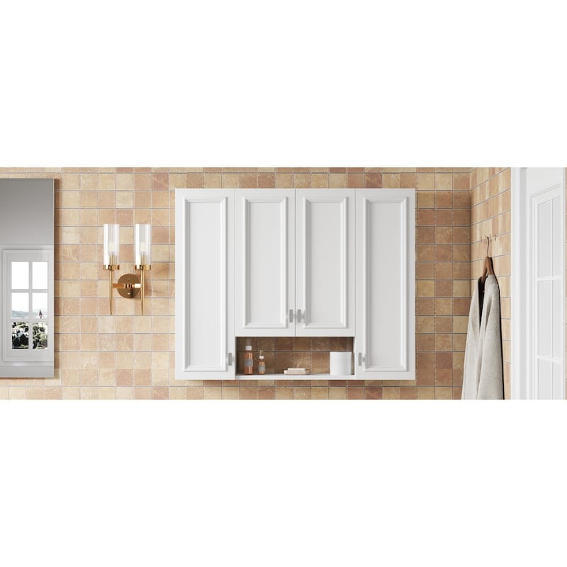 Roomfitters Wall Mounted Medicine Cabinet with 5 Adjustable Shelves, Modern Mirror Storage with Open Shelving, White