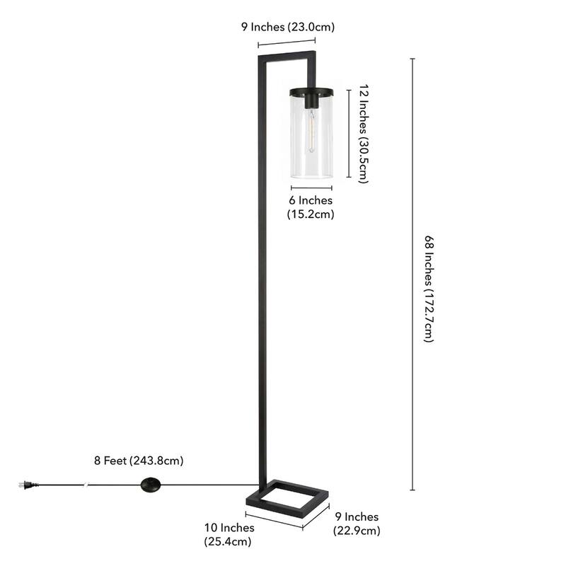 Metal Reading Floor Lamp with Glass Shade and Foot Switch - 9” x 11” x 67” (D x W x H)