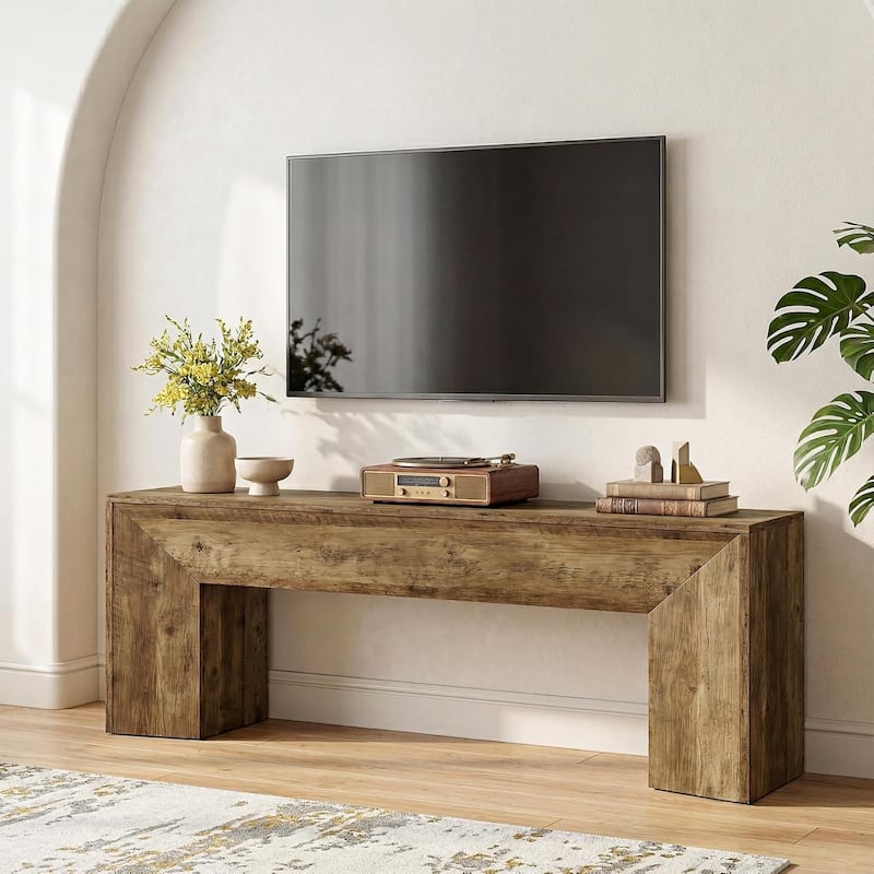 63-Inch TV Stand for 55/60/65/75" TVs, Rustic Brown Wood TV Console/Entertainment Center - 63" W x 13.8" D x 23.6" H - Rustic Brown