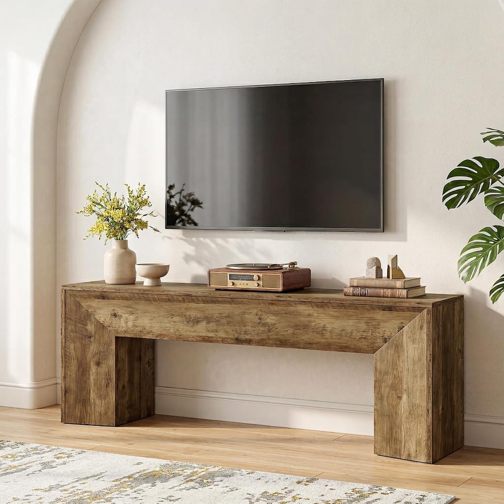 63-Inch TV Stand for 55/60/65/75" TVs, Rustic Brown Wood TV Console/Entertainment Center - 63" W x 13.8" D x 23.6" H
