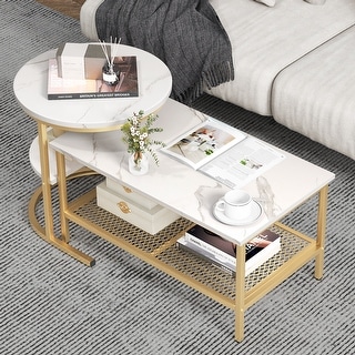 Set of 2 Nesting Coffee Table with Extra Storage Shelf for Living Room ...