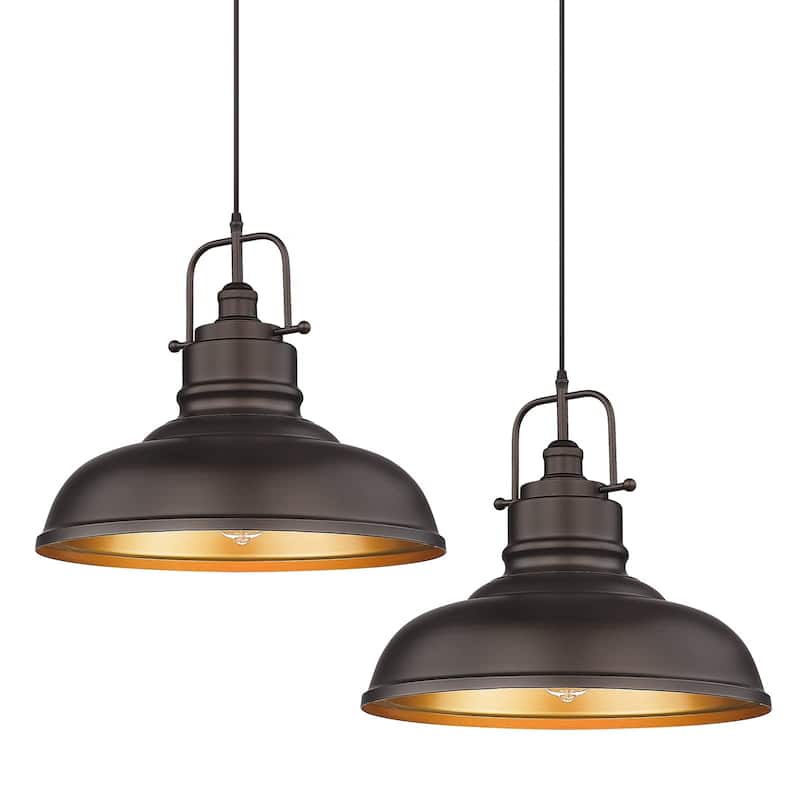 1-Light Industrial Farmhouse Metal Dome Pendant Light, Oil Rubbed Bronze Finish - Large/2-Pack