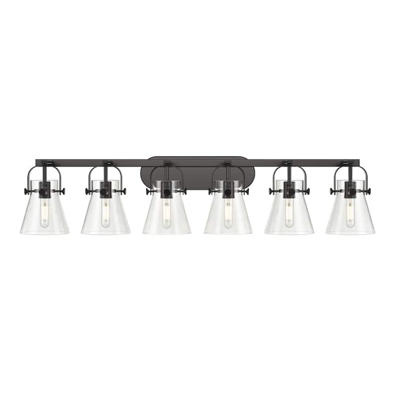 Innovations Lighting Pilaster II Cone - 6 Light 46" Wall-Mounted Bath Vanity Light. - Clear/Matte Black