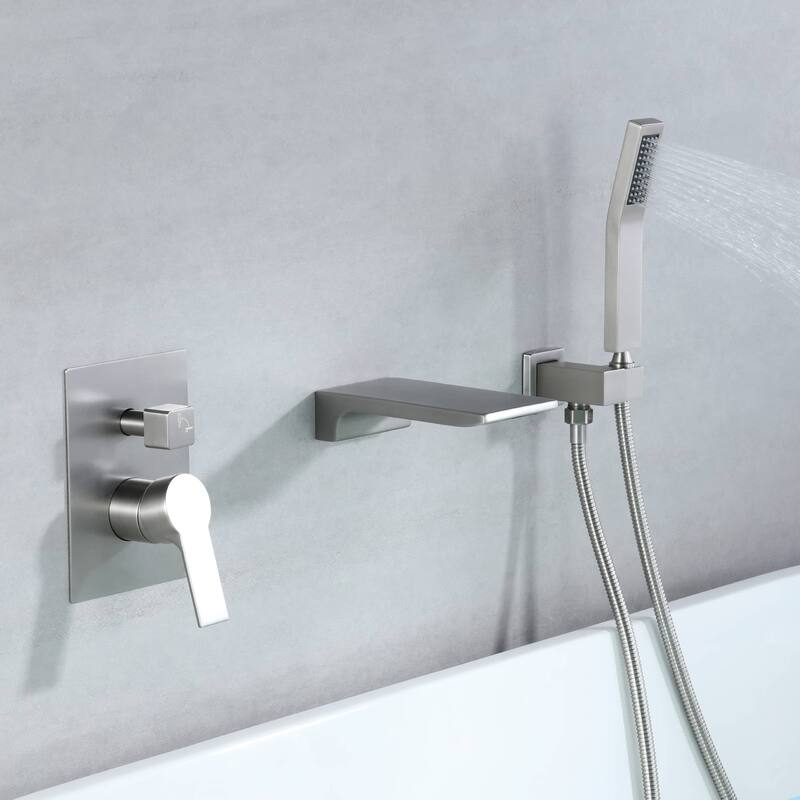 Wall Mounted Tub Faucet With Hand Shower Waterfall Bathtub Faucets Single Handle Tub Filler Set