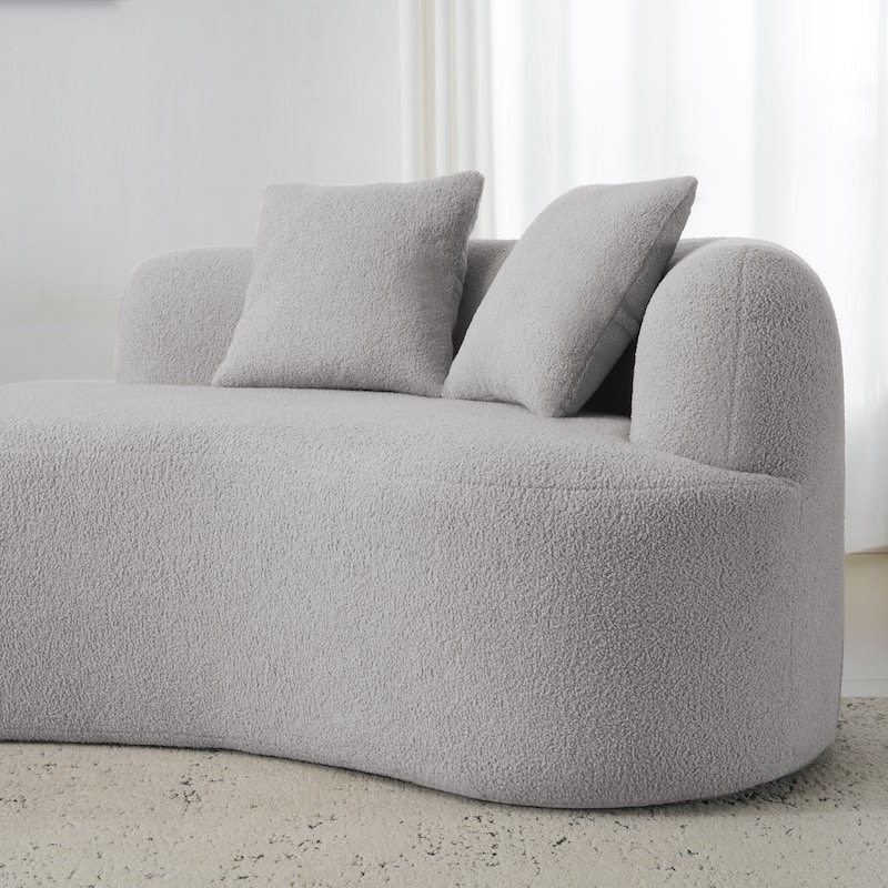 Curved Four Seater Full Compression Sponge Sofa,Teddy Velvet Fabric, No-Assembly Compact Sofa