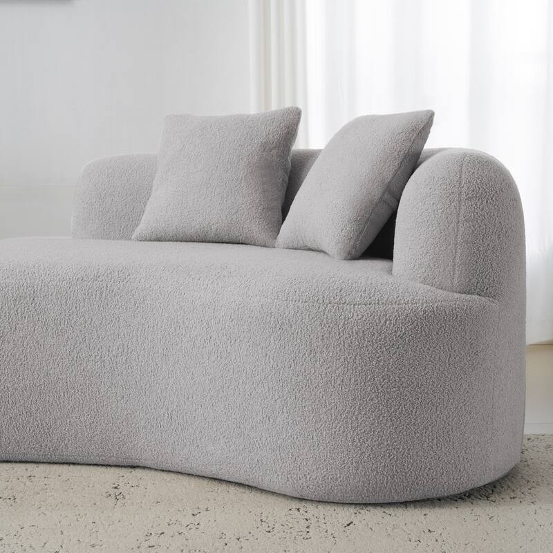 Curved Four Seater Grey Sofa, Teddy Velvet Fabric, No-Assembly for Small Spaces