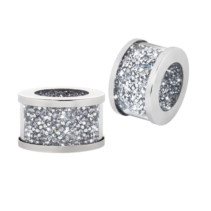 HomeRoots Set of Twelve Clear And Silver Faux Crystal Glass And Stainless Steel Napkin Rings - 1.97 in. x 1.18 in. x 1.97 in.