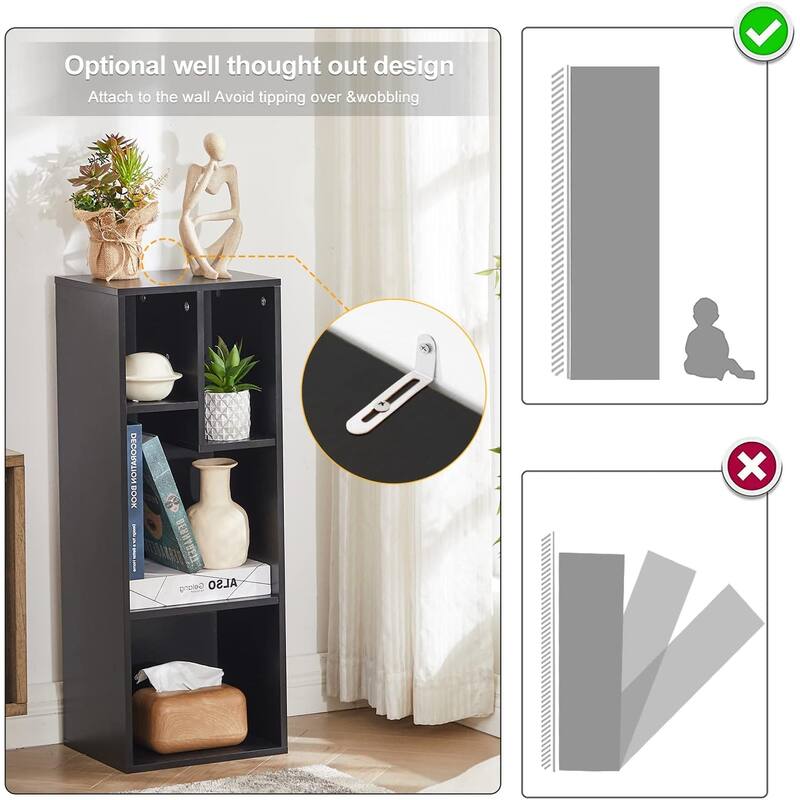 VECELO Wood Organizer Bookcase,Fits Tallest Hardcovers, Customized Storage Display Shelf, Free Standing for Living Room, Bedroom