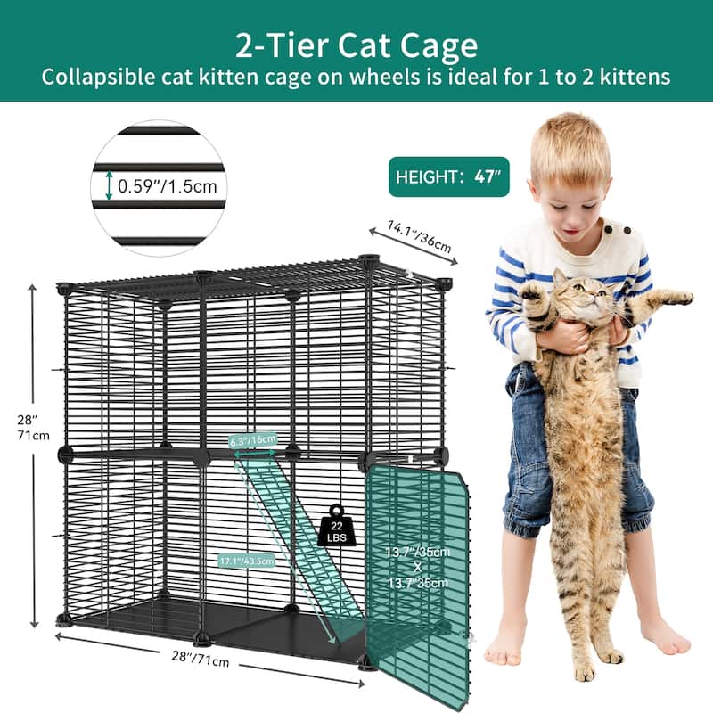 Moasis Reinforced 2-layer Metal Pet Cage with Doors, Ladder