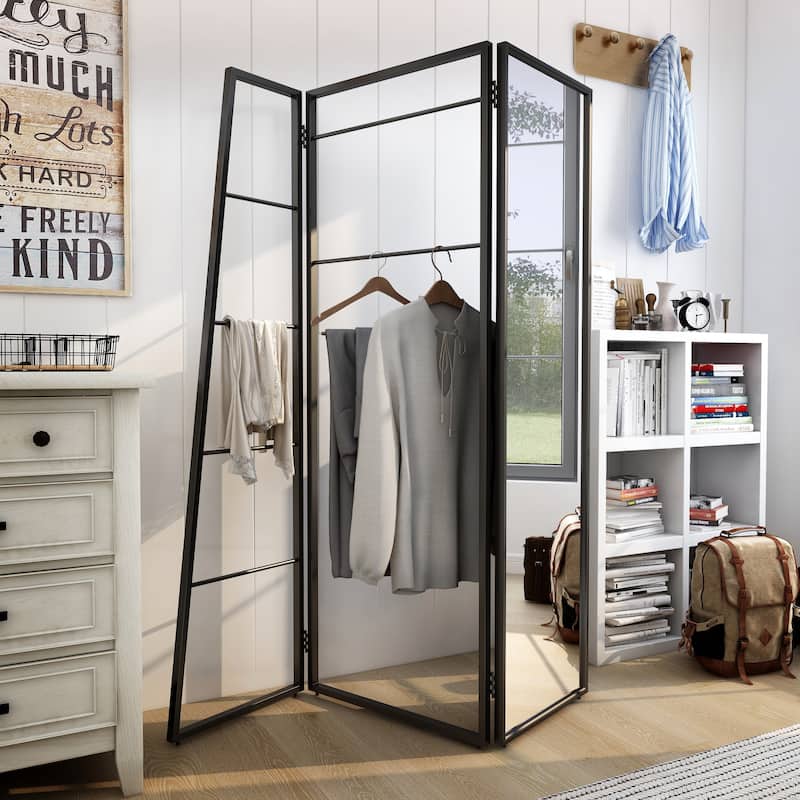Ravvi Contemporary Black Coat Stand with Mirror by Furniture of America