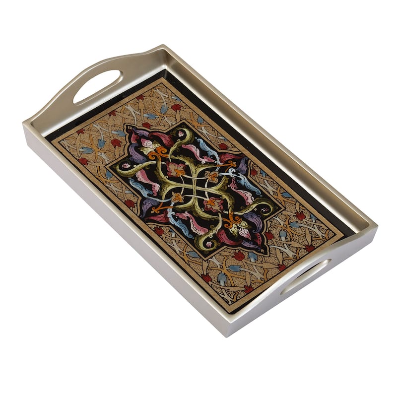 Novica Handmade Royal Silver Reverse-Painted Glass Tray - Multi
