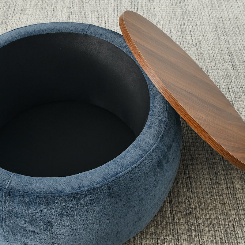 Roomfitters Round Storage Ottoman with Small Seat, 2-in-1 Design Serves as End Table or Footrest, Accent Furniture