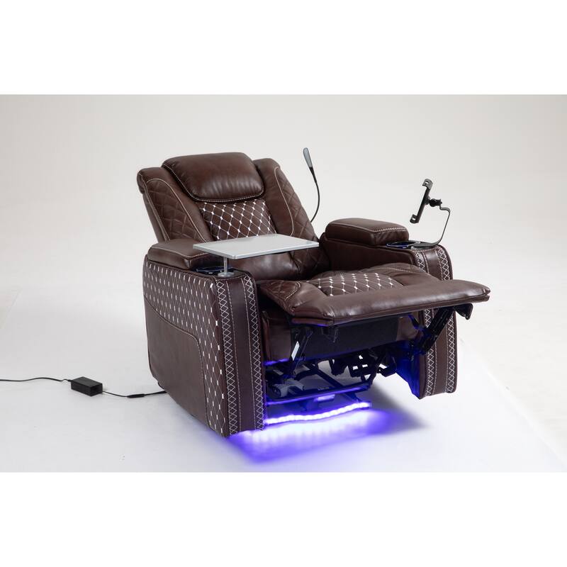 Leather Zero‑Gravity Recliner Chair with Infinite Position, LED & Cup Holders