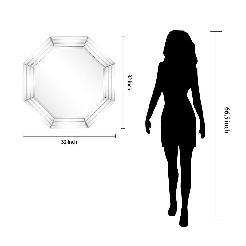 Multi-Faceted Framed Octagon Wall Mirror, Ready to Hang, 32" x 32" - Clear - 32 x 32