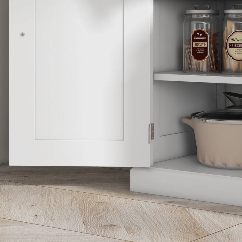 72" Kitchen Pantry Storage Cabinet, Traditional Freestanding Cabinet with 4 Doors and 3 Adjustable Shelves, Large Central Drawer