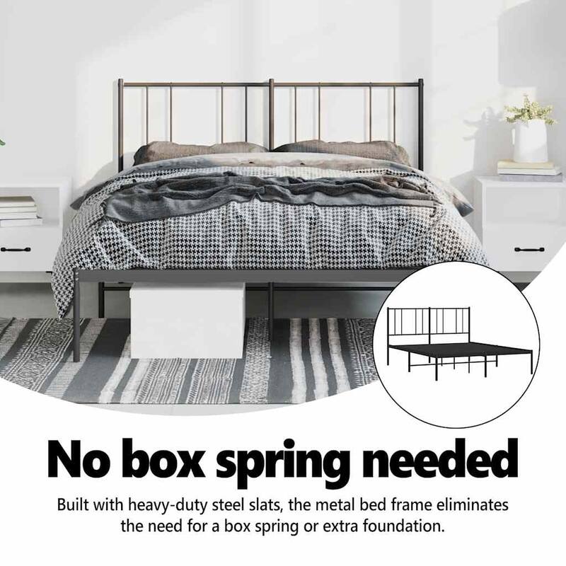 vidaXL Metal Bed Frame with Headboard, No Mattress
