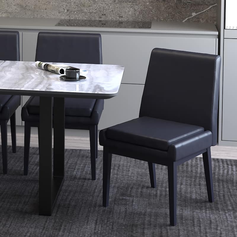 Contemporary Faux Leather and Metal Dining Chair, Set of 2 - N/A