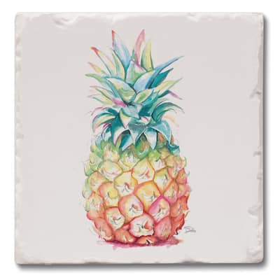 Counterart Absorbent Stone Coasters - Hawaiian Pineapple - Set of 4 - 4x4x1.269