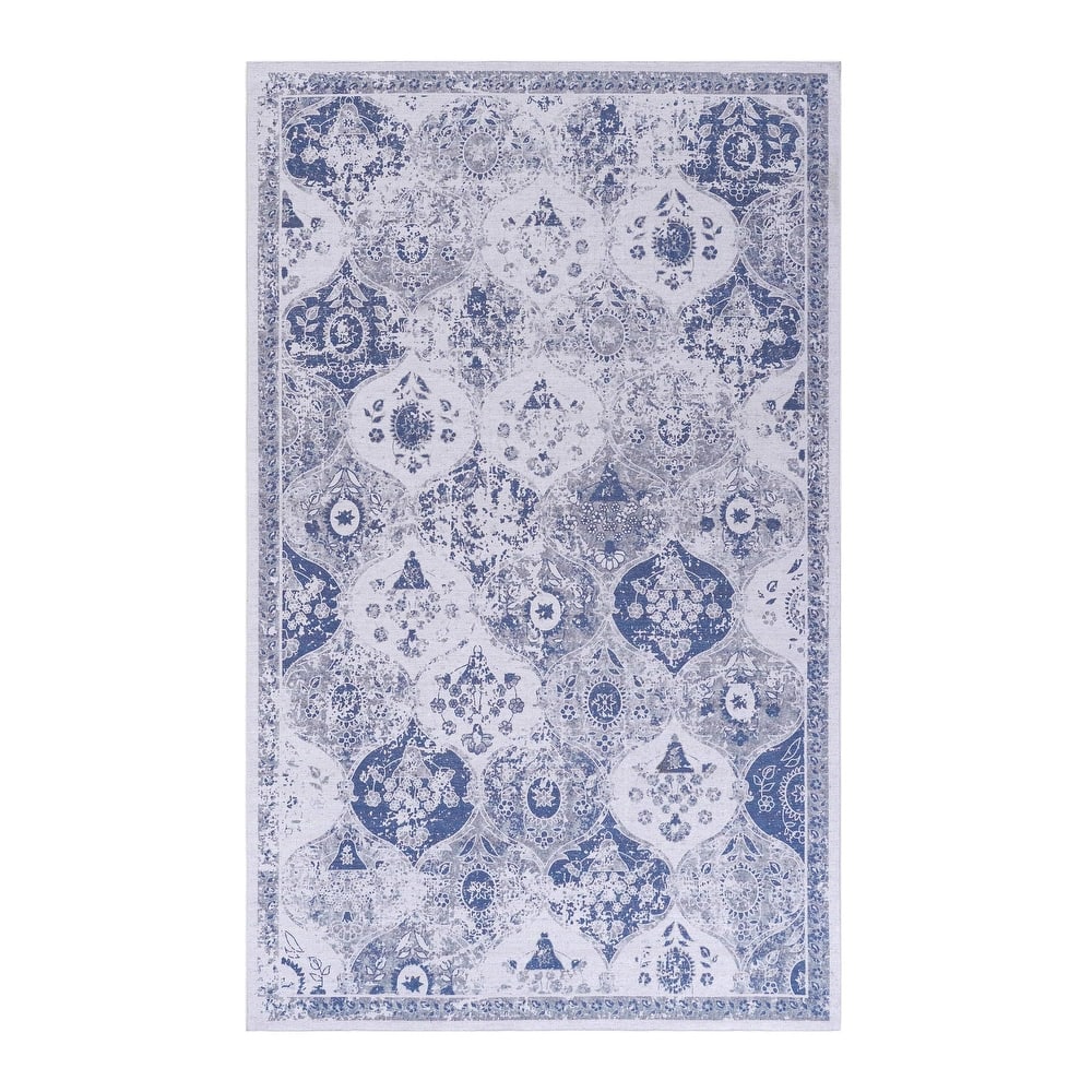 MAVAL Blue Washable Non-Shedding Area Rug