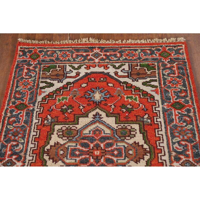 Geometric Heriz Indian Runner Rug Hand-knotted Wool Carpet - 2'7"x 8'0"