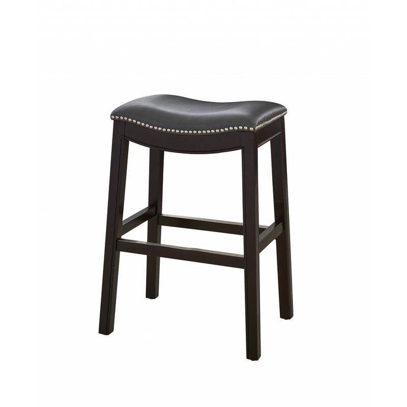 HomeRoots 26" Gray and Espresso Faux Leather and Solid Wood Backless Counter Height Bar Chair