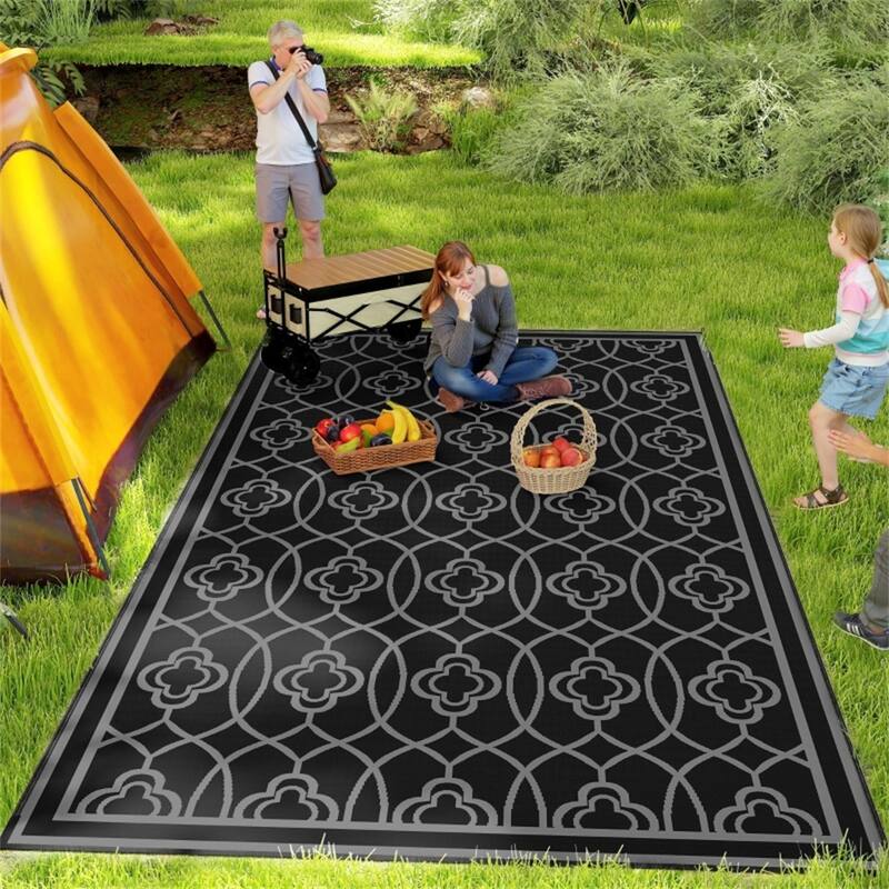 Reversible Outdoor Rug with Carry Bag Large Picnic Blanket for Camping, RV Trips, Beach, and Backyard Use - 215.7" L x 107.9" W