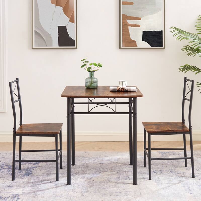 3-Piece Kitchen Dining Room Table Set Retro Brown Chair Suitable for Living Room, Kitchen