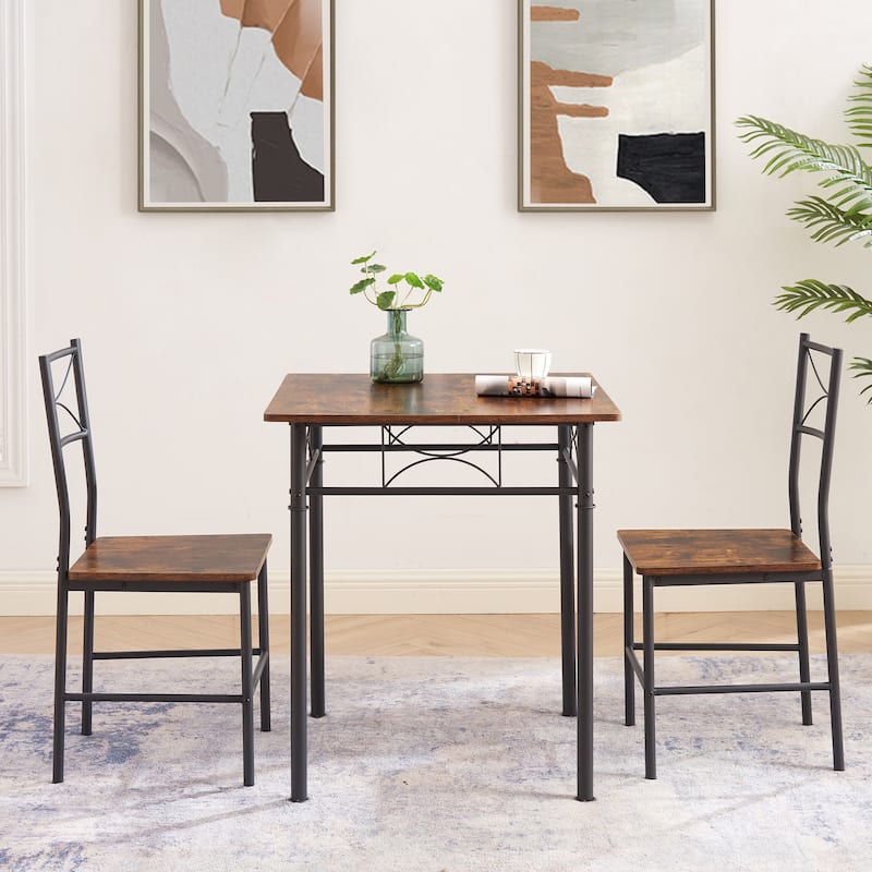3-Piece Kitchen Dining Room Table Set Retro Brown chair - Antique brown