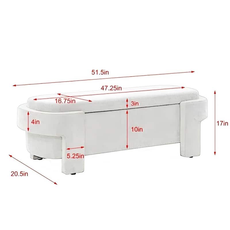 Linen Fabric Upholstered Bench with Large Storage Space