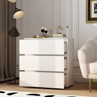 Space-Saving 3 Drawers Storage Chest Dresser in White with Smooth-Glide Drawers