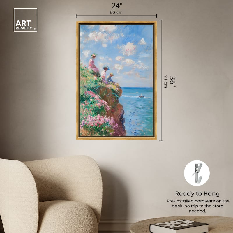 Art Remedy By The Seaside Framed Impressionism 1 Piece Canvas Wall Art /Monet And Van Gogh Inspired Art