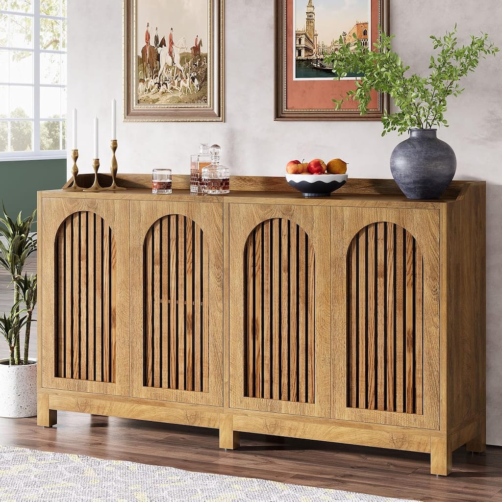 Sideboard Buffet Cabinet, 57 Inches Farmhouse Storage Cabinet with Shutter Doors and Adjustable Shelf