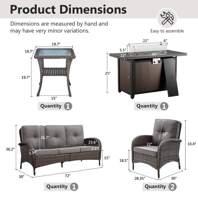 Gymojoy Outdoor Fire Pit Conversation Set, 3-Seat Sofa & Chairs Patio Furniture Set