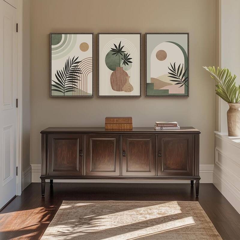 3 Piece Bohemian Leaf Sun Pot Canvas Artwork