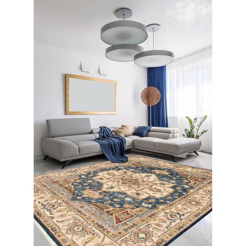 ECARPETGALLERY Hand-knotted Jules Serapi Navy Wool Rug - 7'11 x 9'10