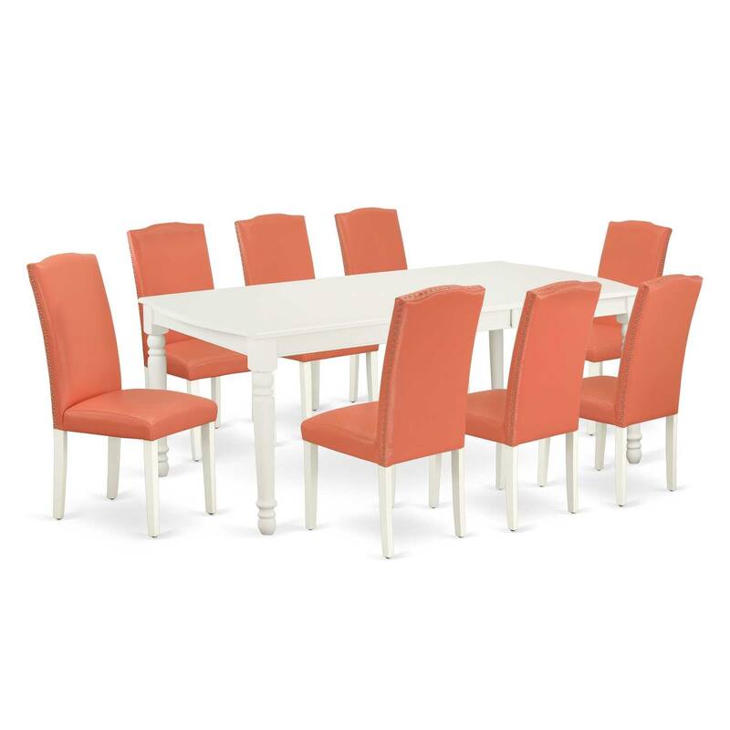 African Adventure Dining Set - 9Pc Rectangle Table & 8 Chairs - Pink Flamingo & Linen White