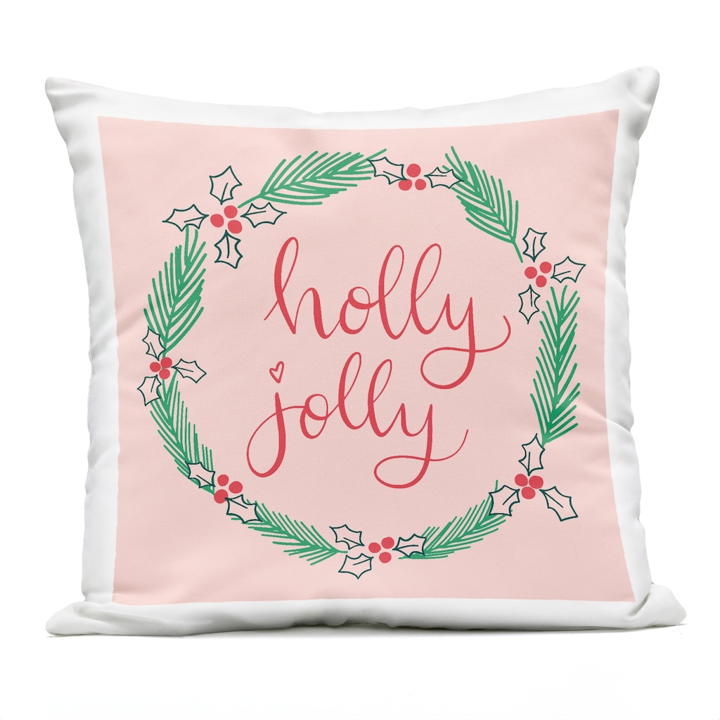 Stupell Minimal Holly Jolly Wreath Printed Outdoor Throw Pillow Design by Sazerelli Designs
