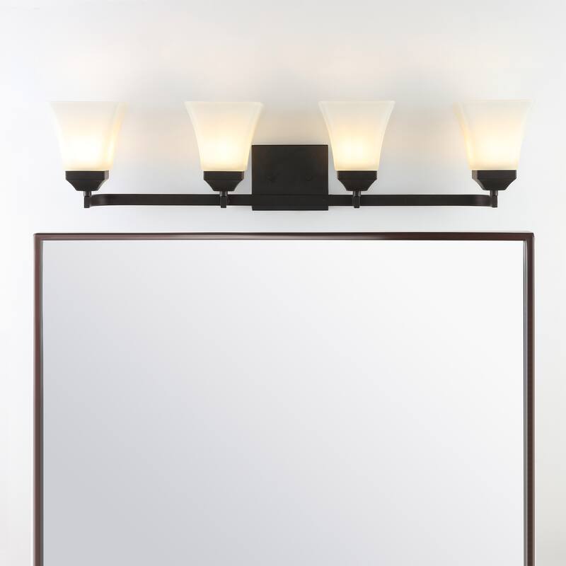 Staunton Iron/Glass Modern Cottage LED Vanity Light, Oil Rubbed Bronze by JONATHAN Y - 4 Light - Oil Rubbed Bronze