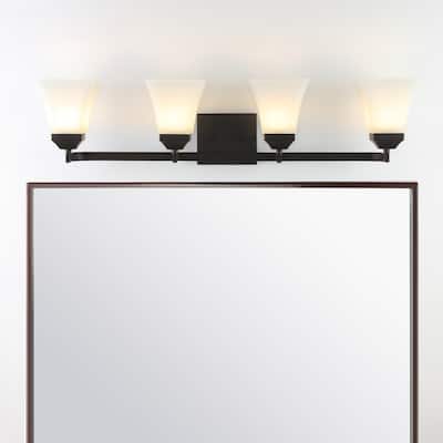 Staunton Iron/Glass Modern Cottage LED Vanity Light, Oil Rubbed Bronze by JONATHAN Y