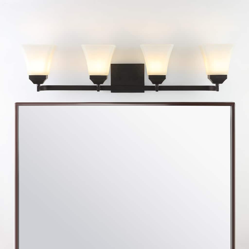 Staunton Iron/Glass Modern Cottage LED Vanity Light, Oil Rubbed Bronze by JONATHAN Y