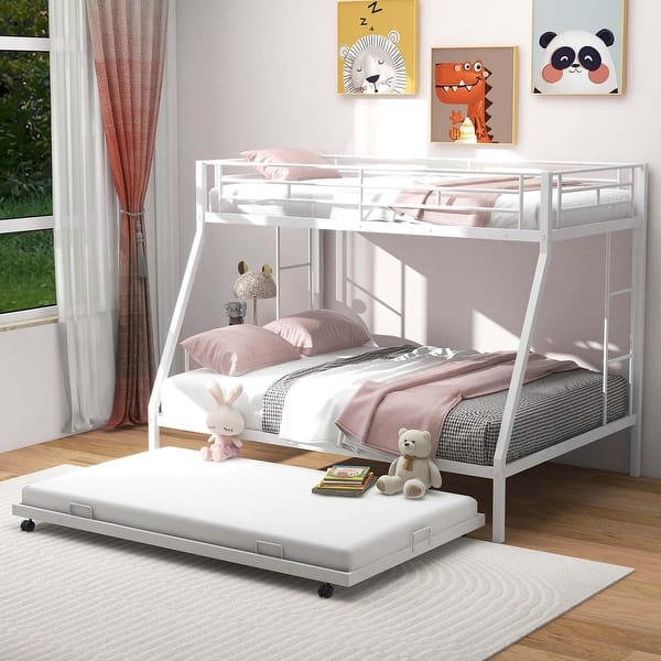 slide 2 of 19, Costway Twin Over Full Metal Slats Bunk Bed Frame with Trundle, Guard
