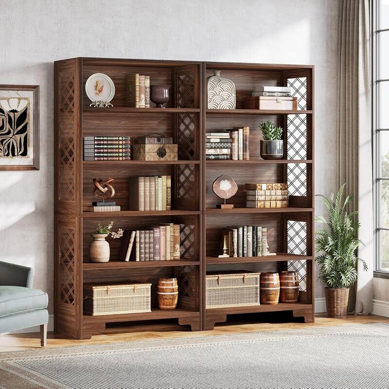 70.8" Bookcase, 6-Tier Vintage Tall Bookcase 5-Shelf Display Rack Storage Shelves - 2 pcs